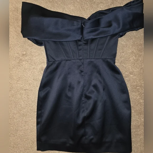 House of CB Nurul Satin Off Shoulder Mini Dress Navy Small - Picture 6 of 11